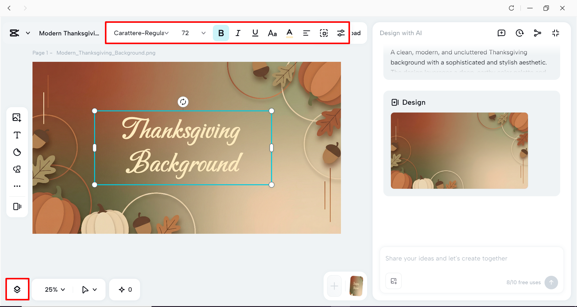 Editing the Thanksgiving background in the CapCut desktop video editor