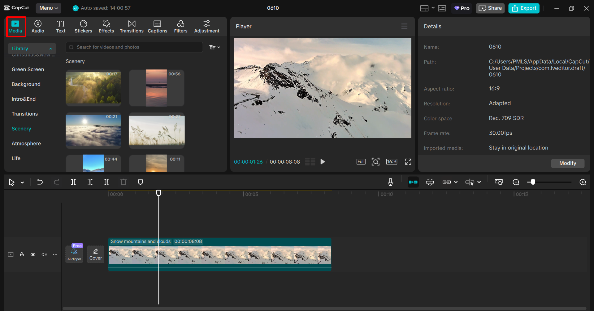 Importing the image into the CapCut desktop video editor