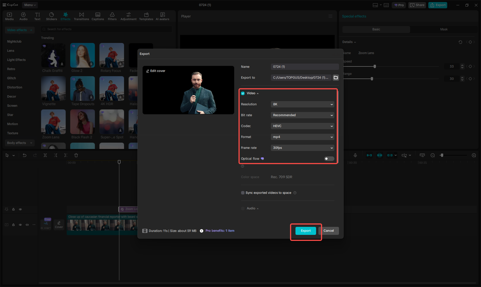 Export the video from CapCut