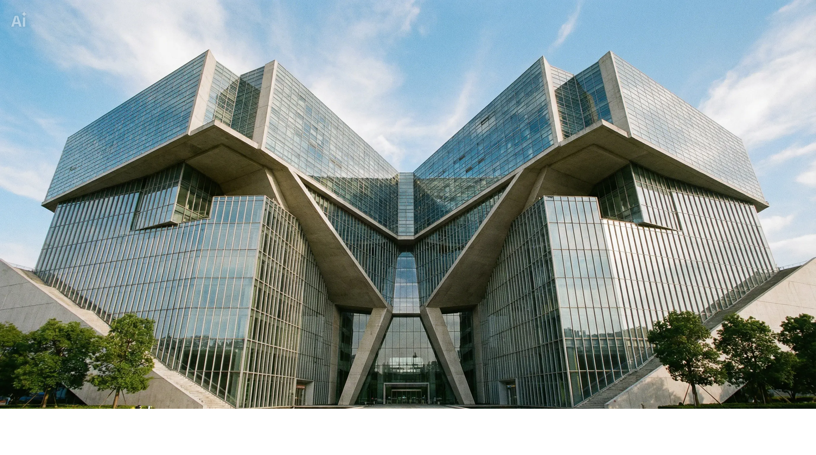 Wide-angle shot of a modern building