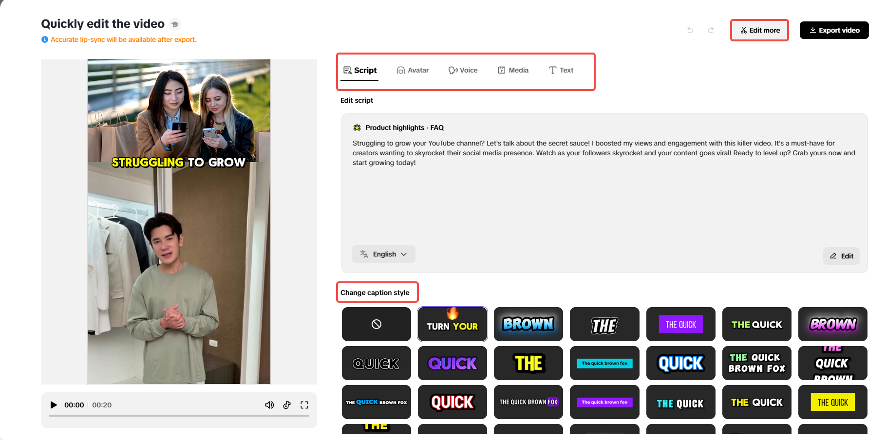 Realize quaisquer mudanças rápidas no seu vídeo
