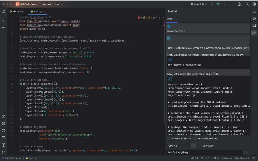 Schnittstelle von AskCodi - ein effizientes Tool für die KI-Codierung