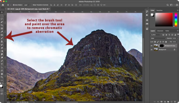 Removing the chromatic aberration in Photoshop