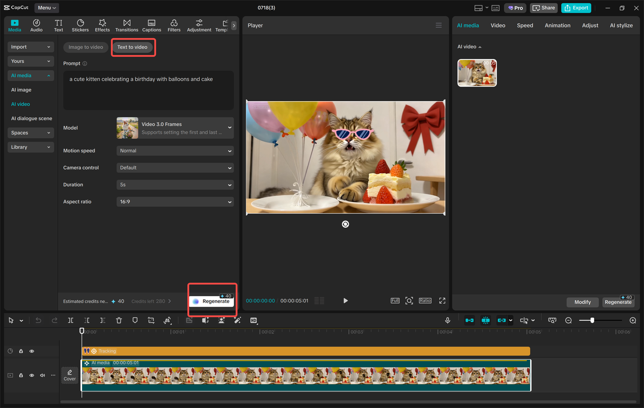 Generating AI videos from text with the CapCut desktop video editor