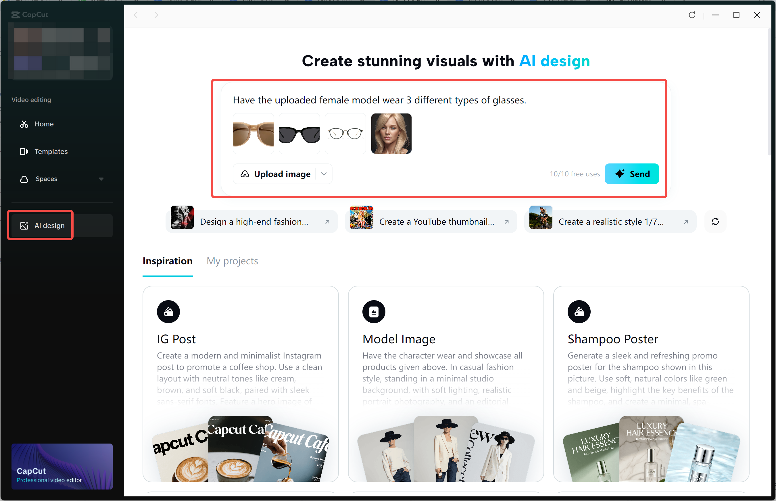 Accessing the AI Design tool in the CapCut desktop video editor