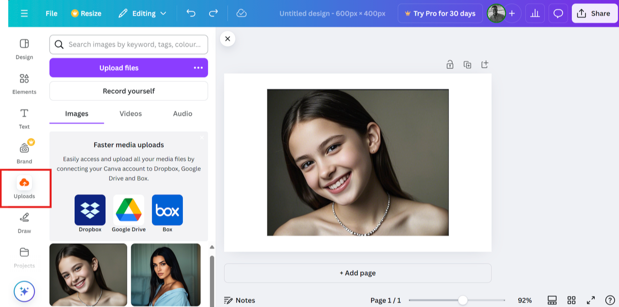 Upload your image to Canva