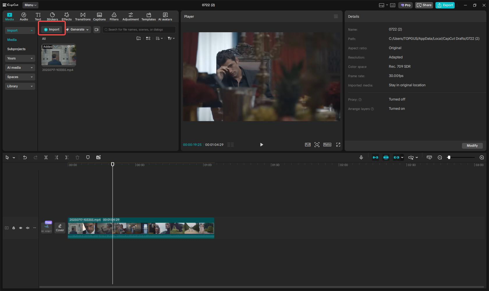 Import video to CapCut