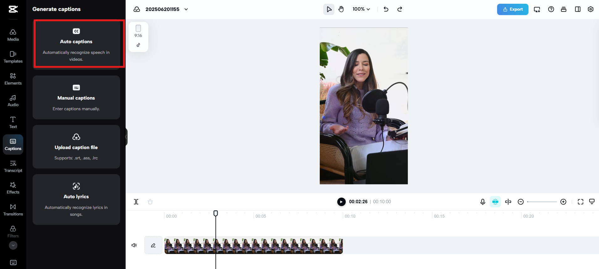 AI-generated captions or voiceover