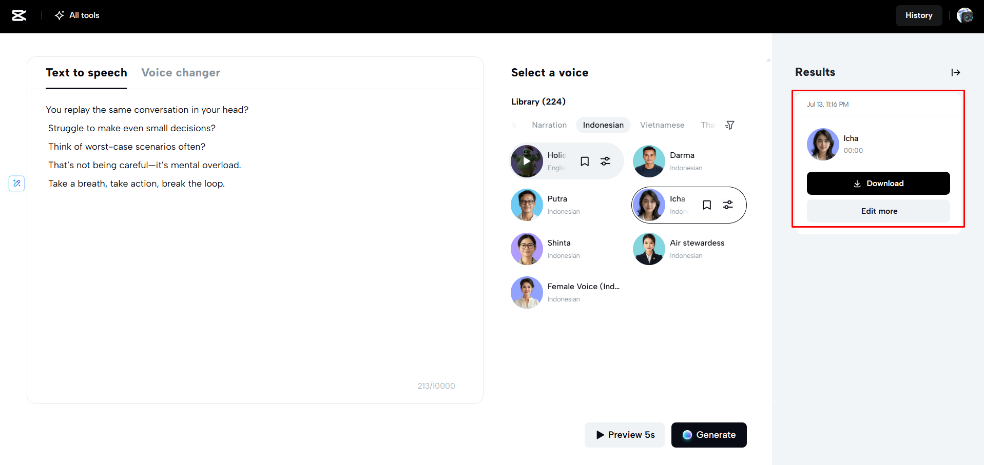 Downloading the audio and captions from CapCut Web