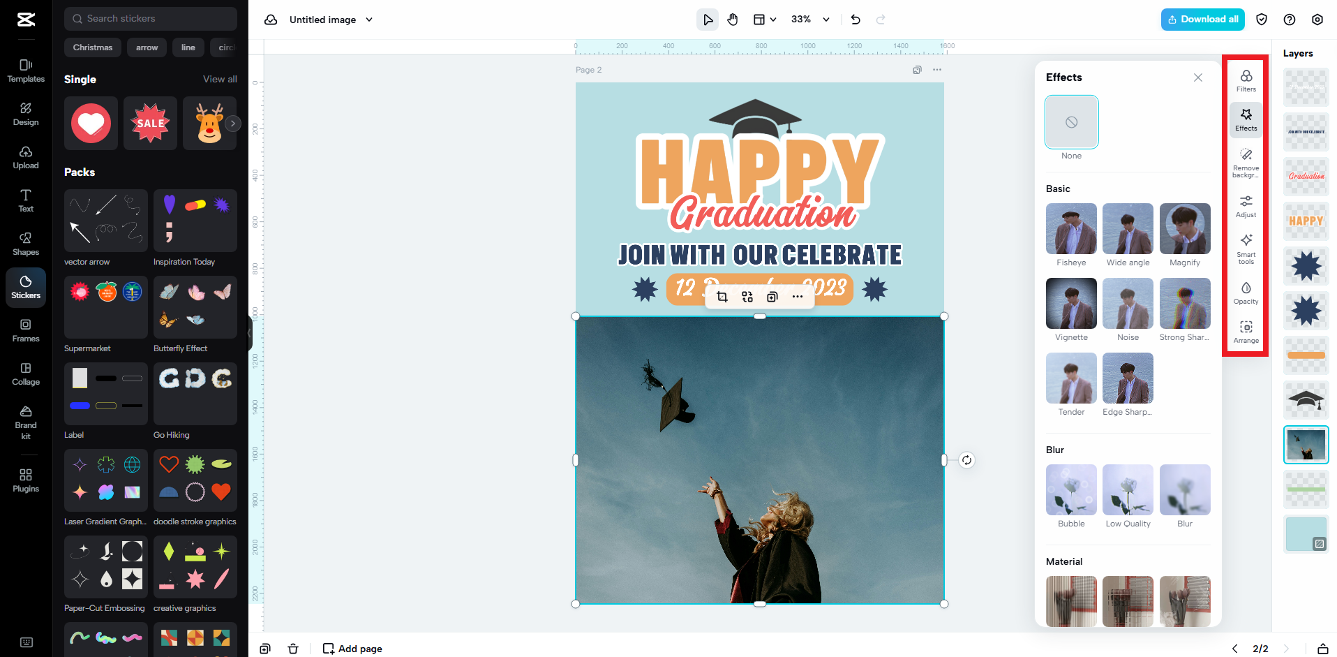 Customize your graduation poster with filters, effects, etc.