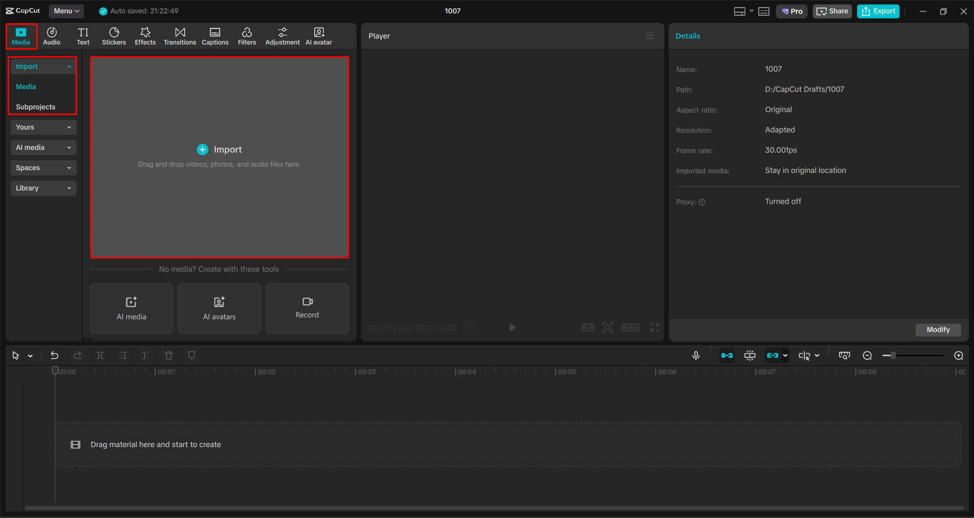 Importing a video into the CapCut desktop video editor