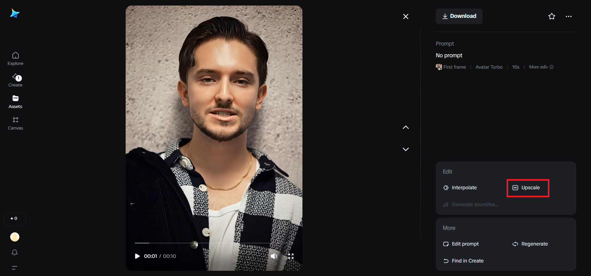 Upscale feature in Dreamina