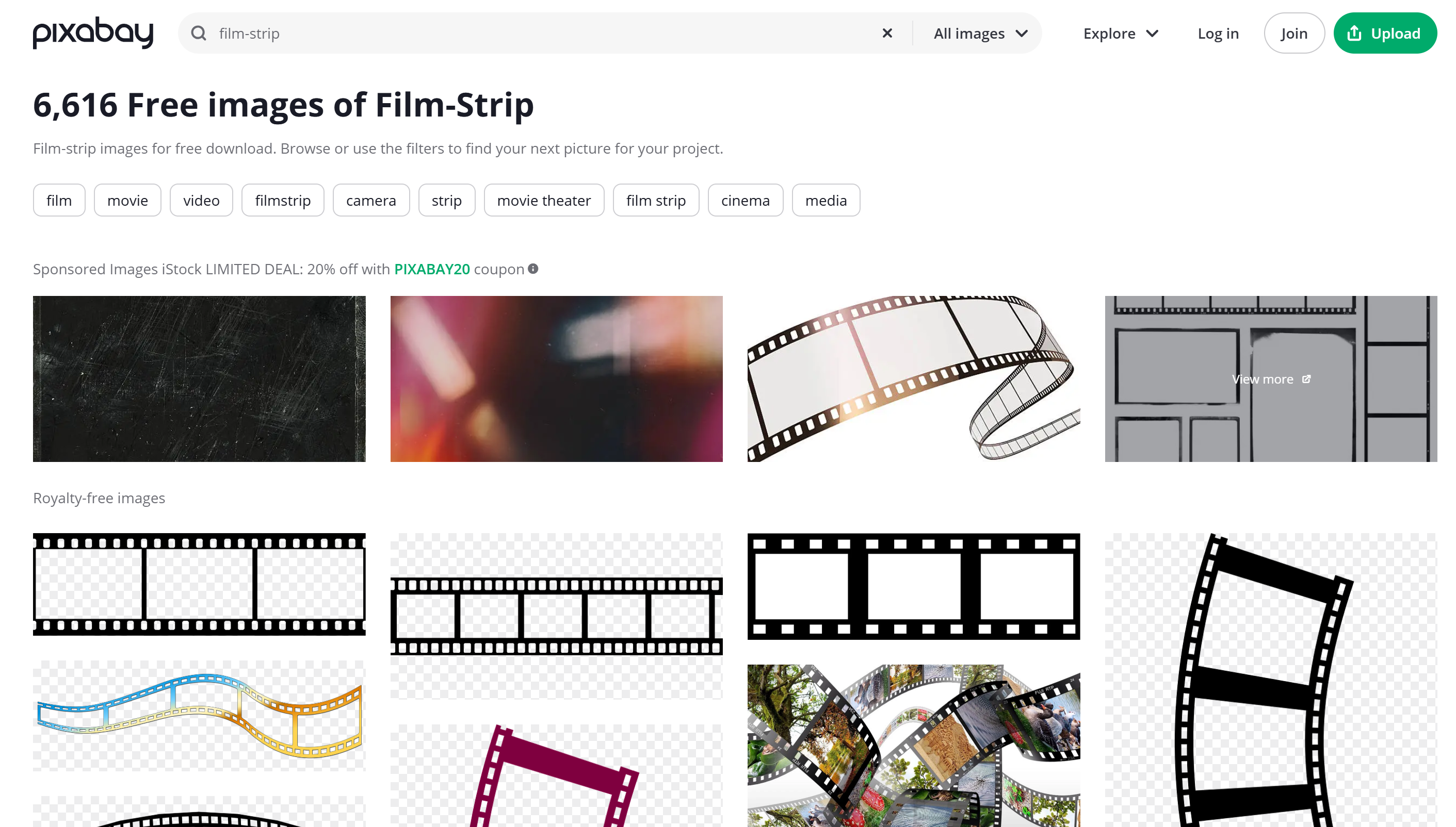 Top 5 websites to download film strip overlays: Pixabay (Free)