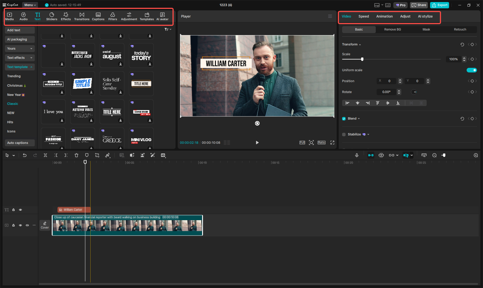 Edit the size and the content