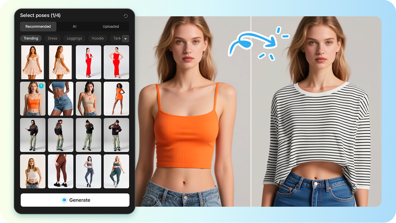 Optimized AI model poses by garment category