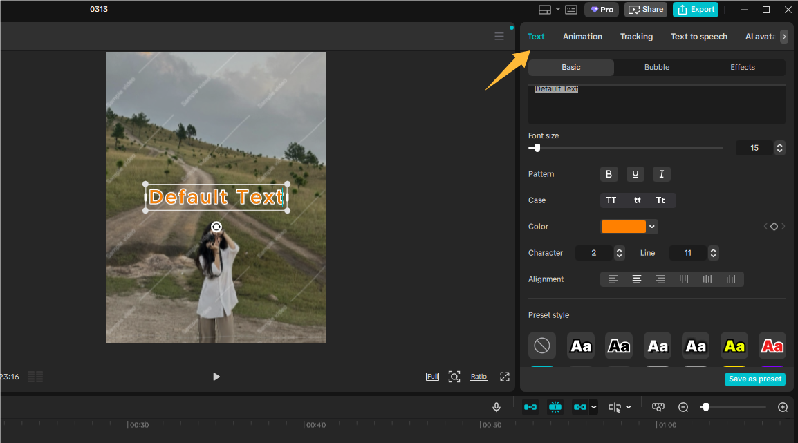 Adjust text in the video on PC in CapCut