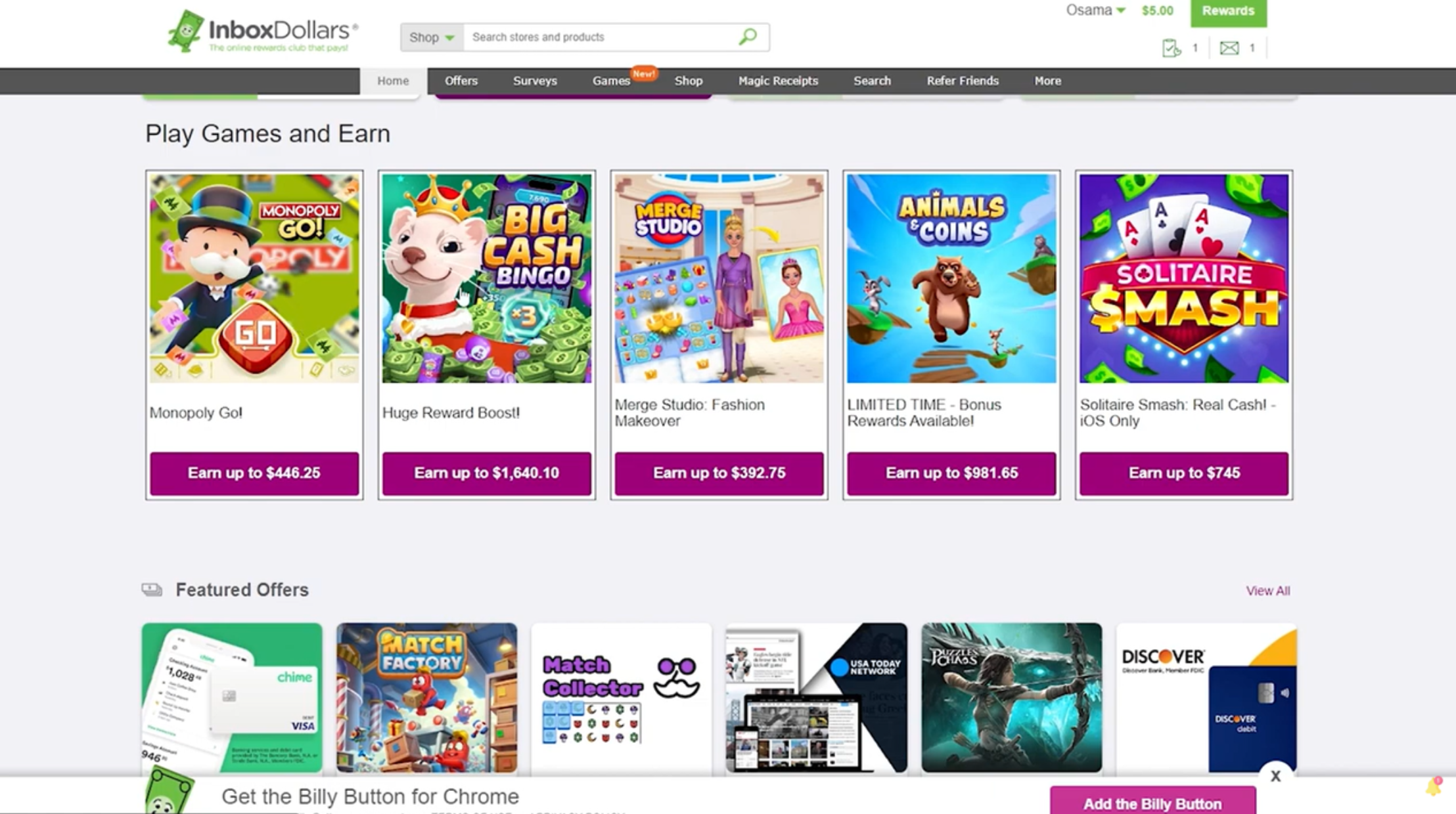 Rozhraní InboxDollar - snadný způsob, jak vydělat peníze sledováním navijáků