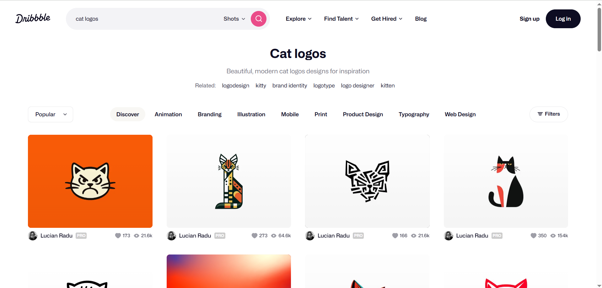 Dribbble - a platform to find cat logo designs