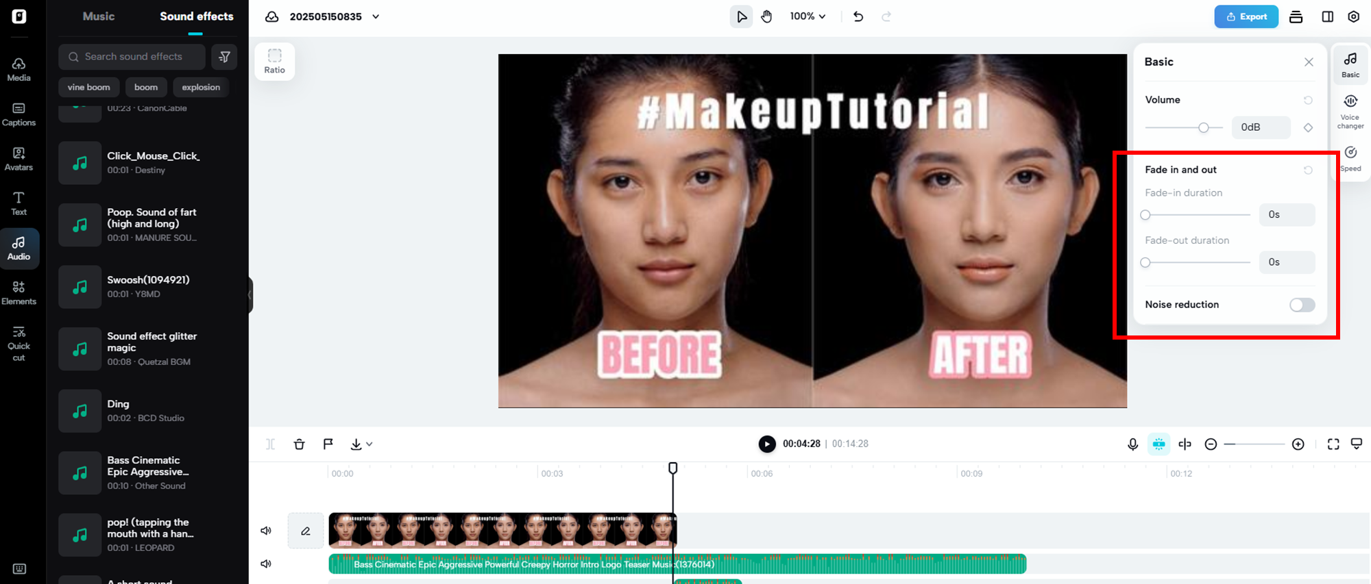 Audio fade in fade out