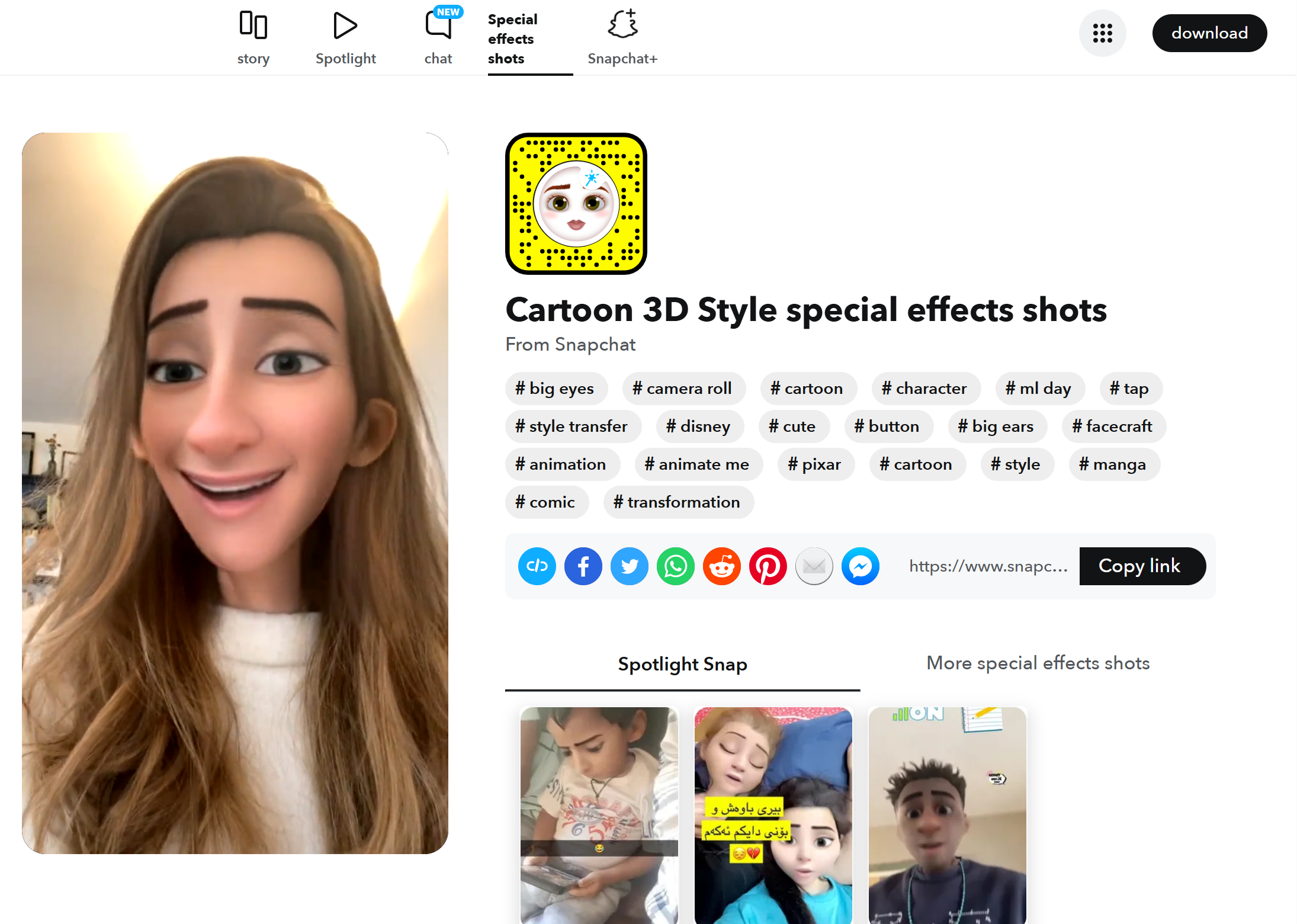 Filtros faciales de Snapchat para descargar: Estilo 3D de dibujos animados