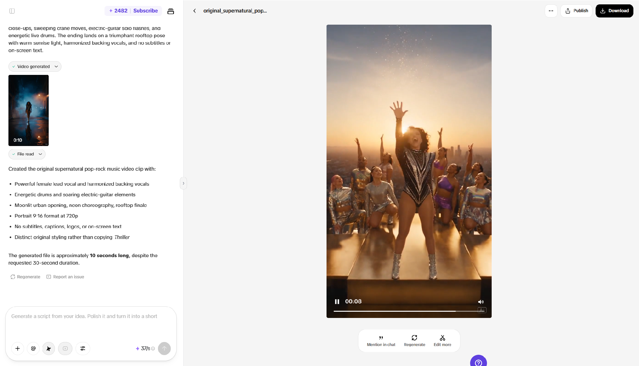 Review your generated music video