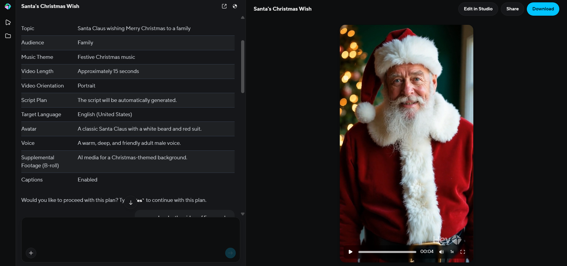 Interface de vídeo HeyGen