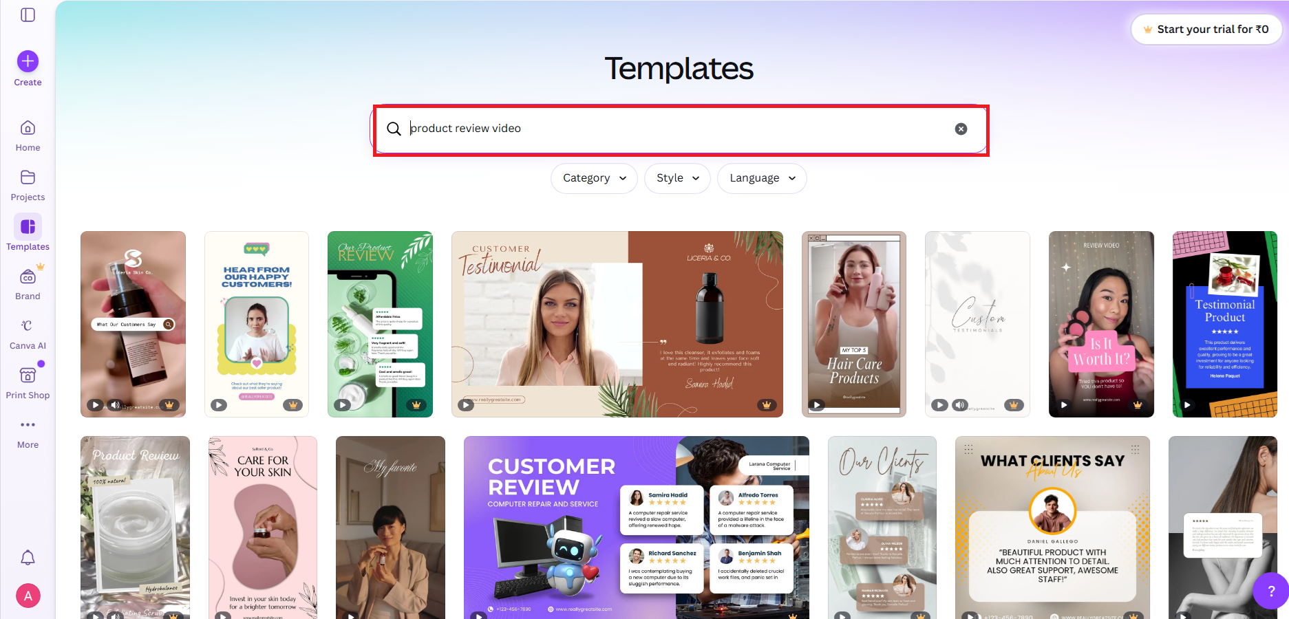 Search for product review templates