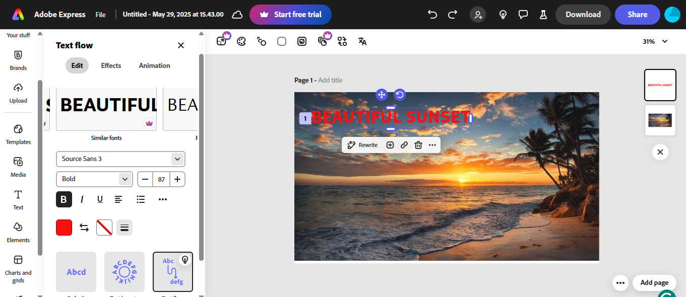 Adobe Express interface