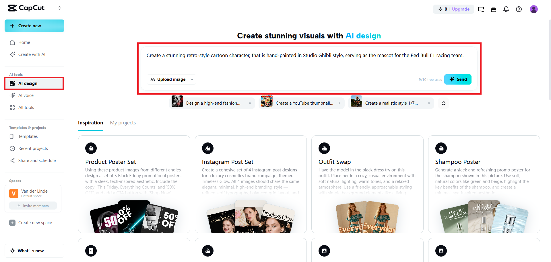 Select AI design and enter your prompt
