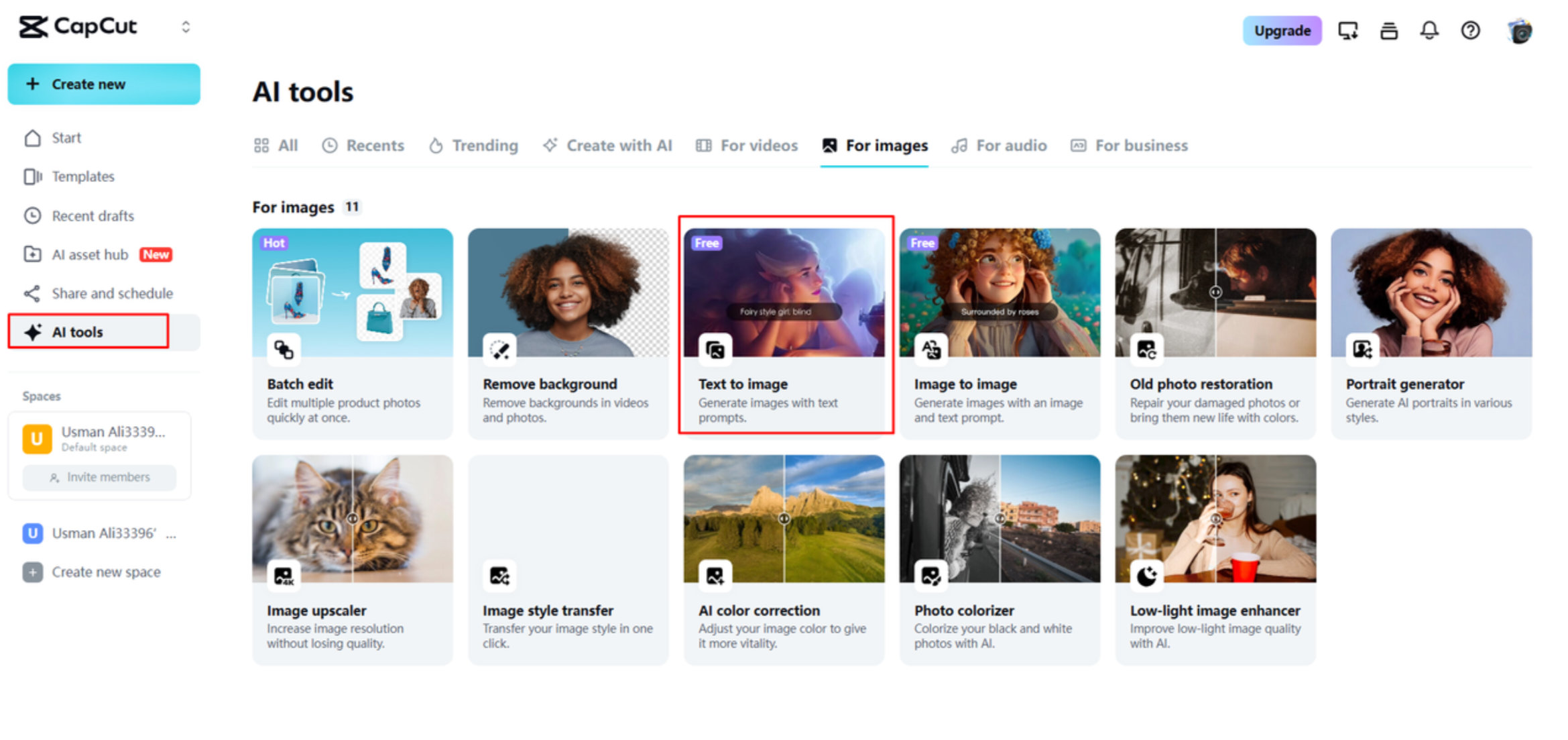 Accessing the AI image generator in CapCut Web