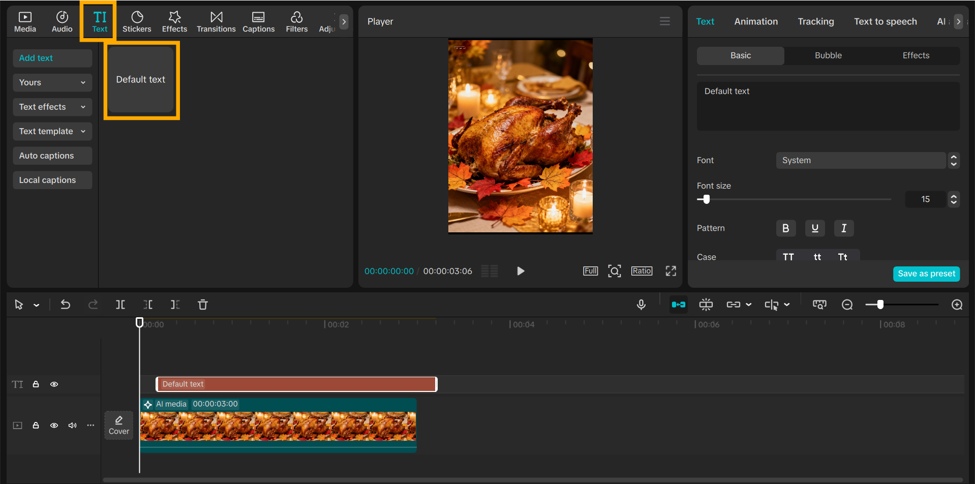 Clipart Thanksgiving image with animated text on CapCut PC