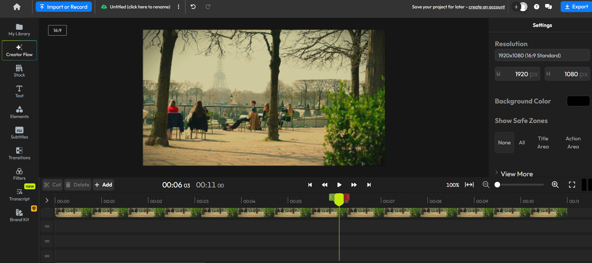 Flixier Videoeditor-Oberfläche