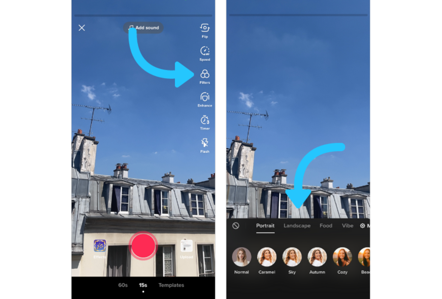 Showing how to use filters on TikTok videos