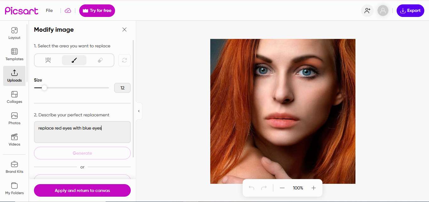 Picsart - ein Online-Redakteur für rote Augen für Bilder auf dem PC