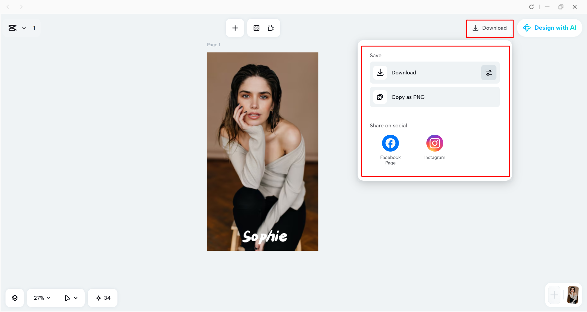 Downloading the image from the CapCut desktop video editor
