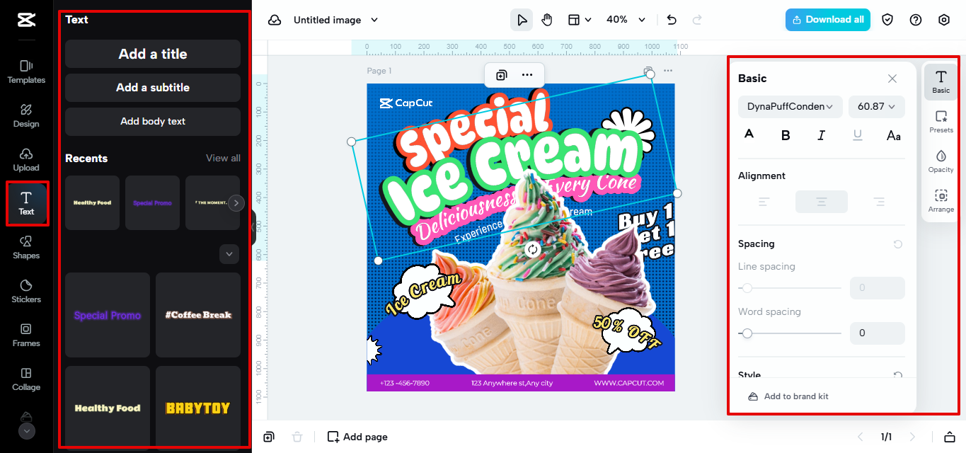 Text library in CapCut Web