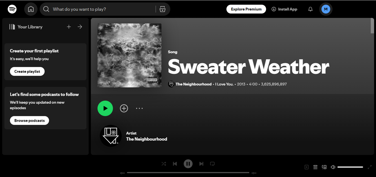 واجهة Sweater Weather - الأغنية الأكثر تشغيلًا على الإطلاق على Spotify