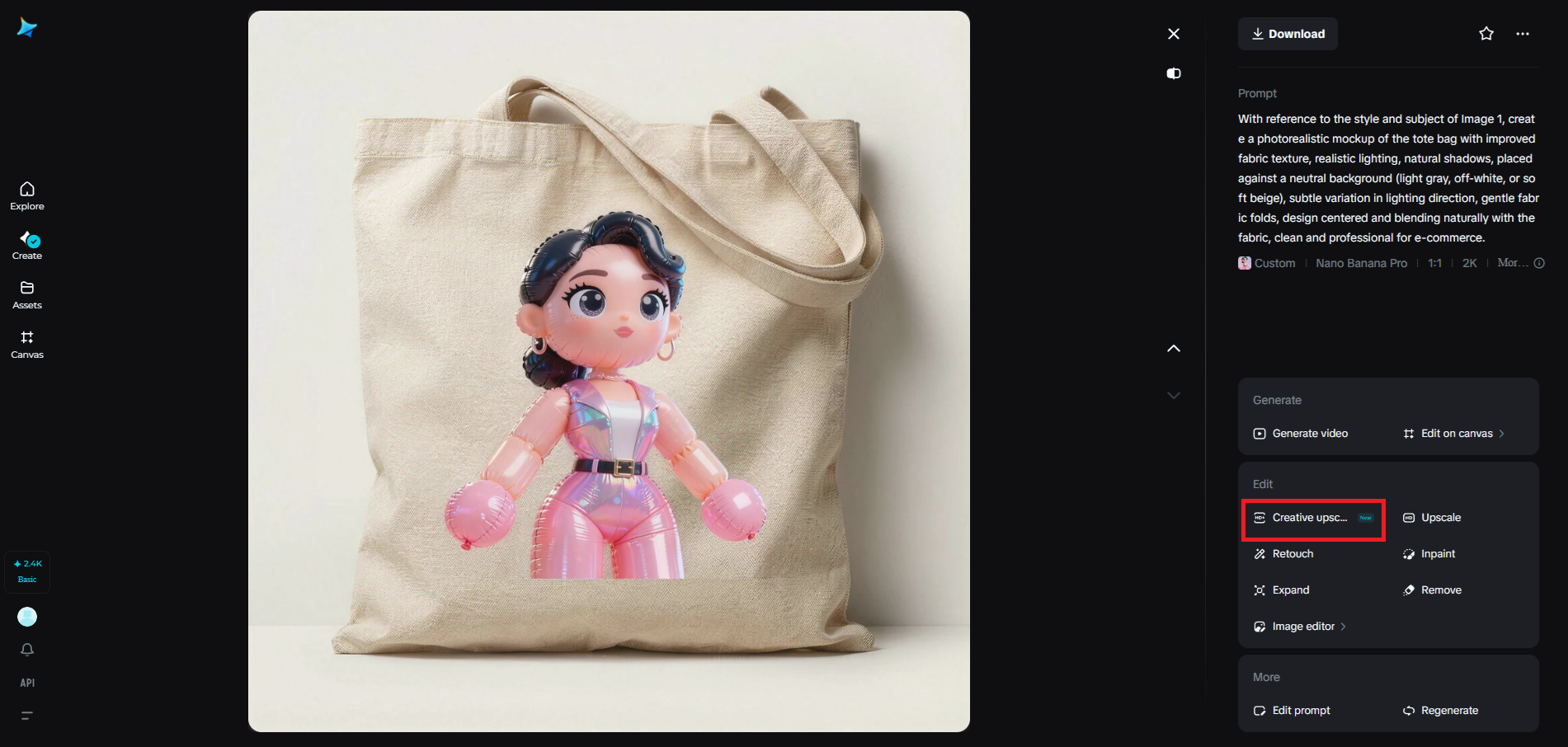 Funcția de redimensionare creativă în Dreamina