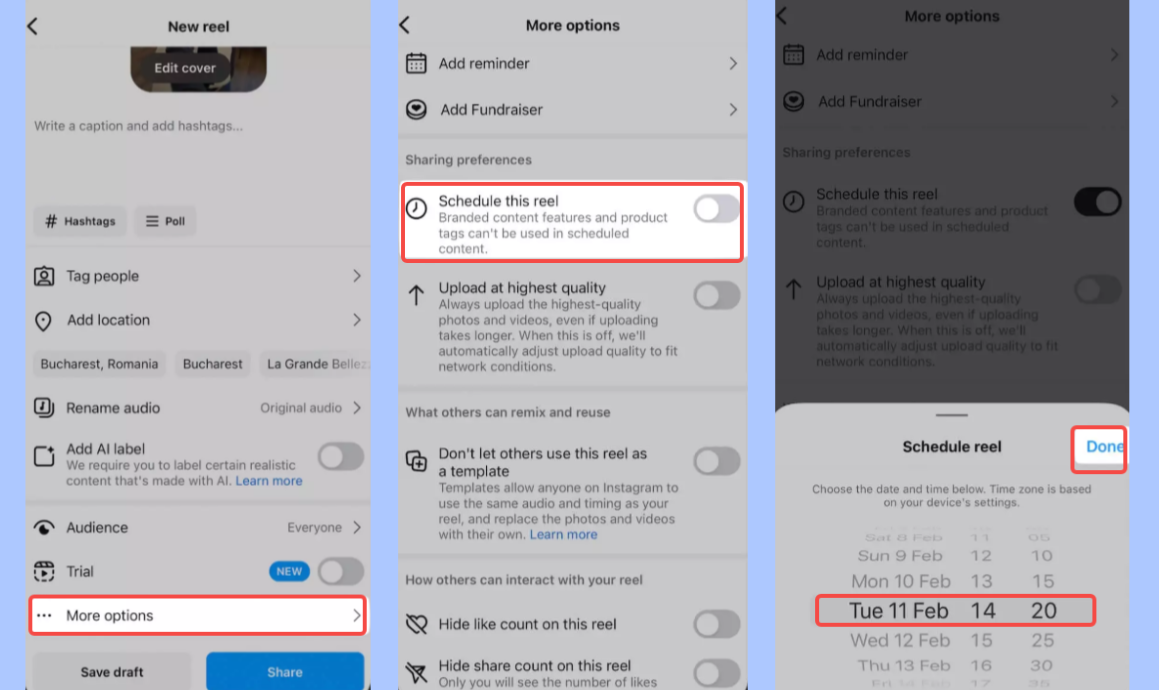 Schedule Instagram reel