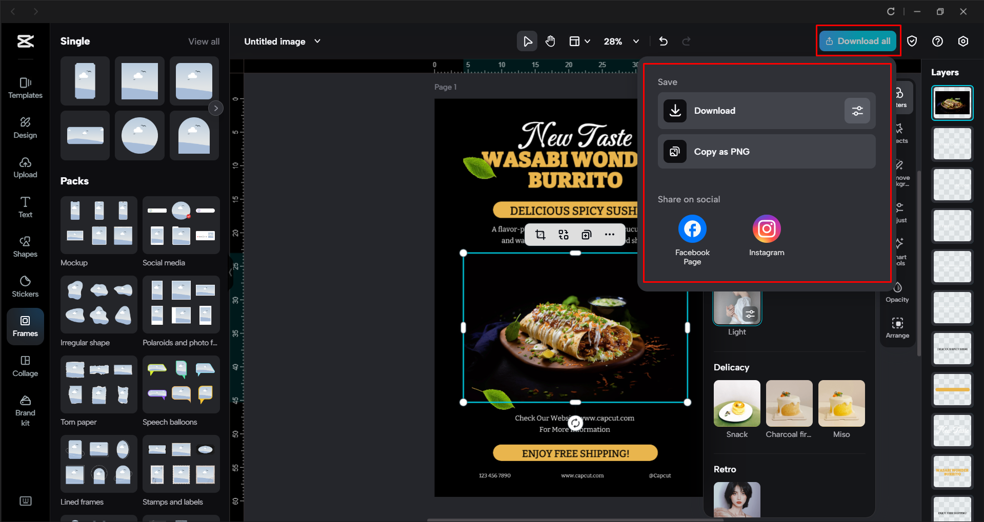 Exporting the poster from the CapCut desktop video editor