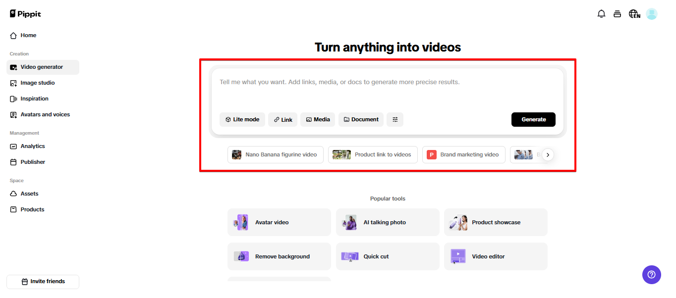 AI video generator in Pippit