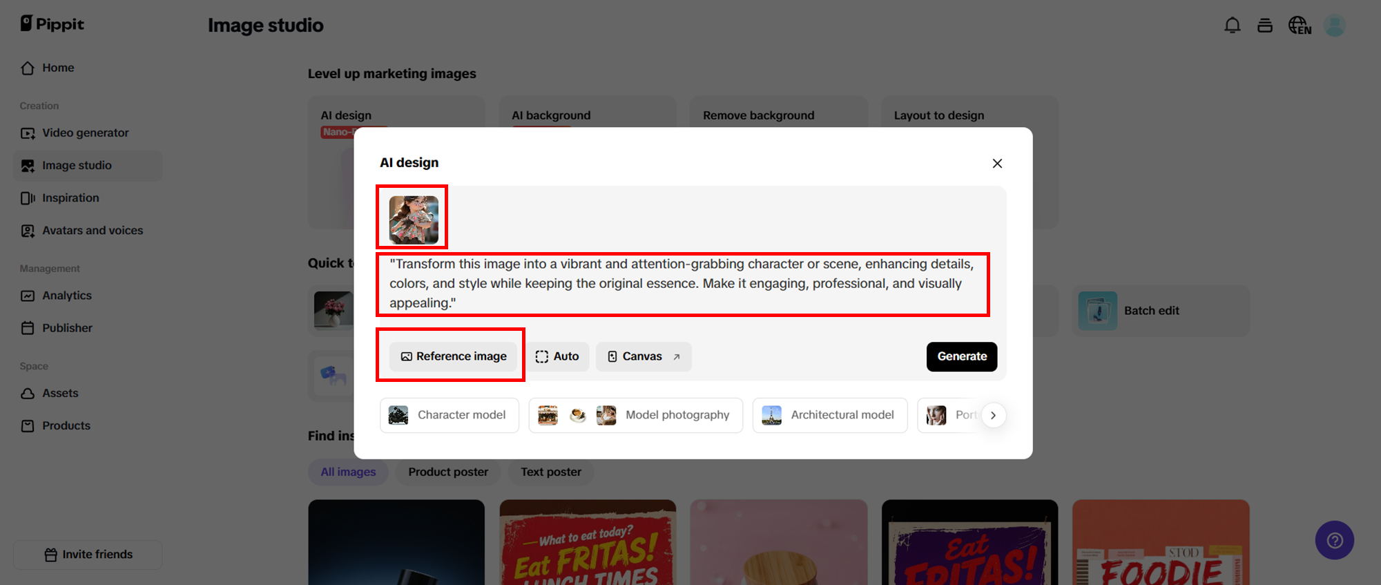 Insira prompts e gere