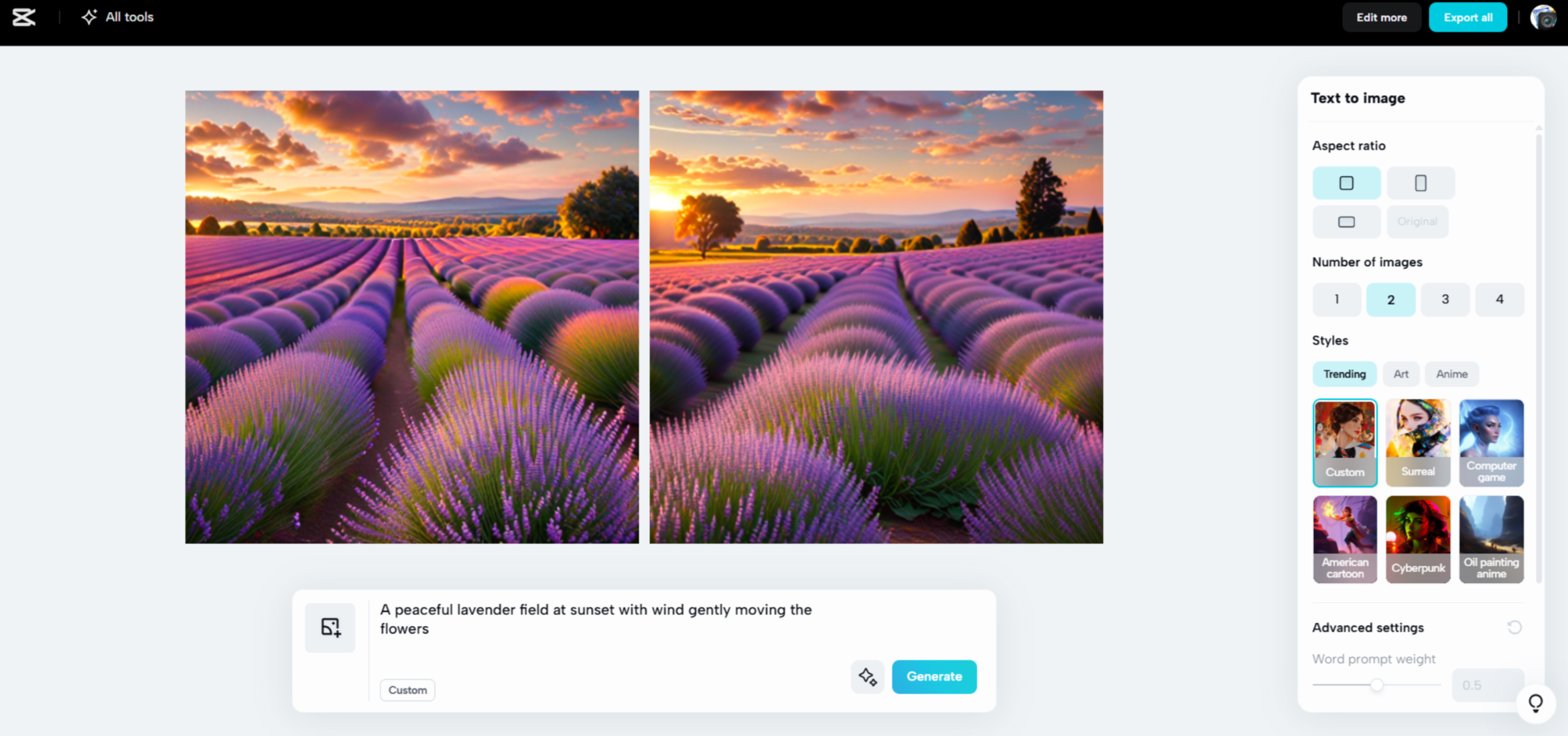 Interface of CapCut Web - an alternative way to generate images with AI
