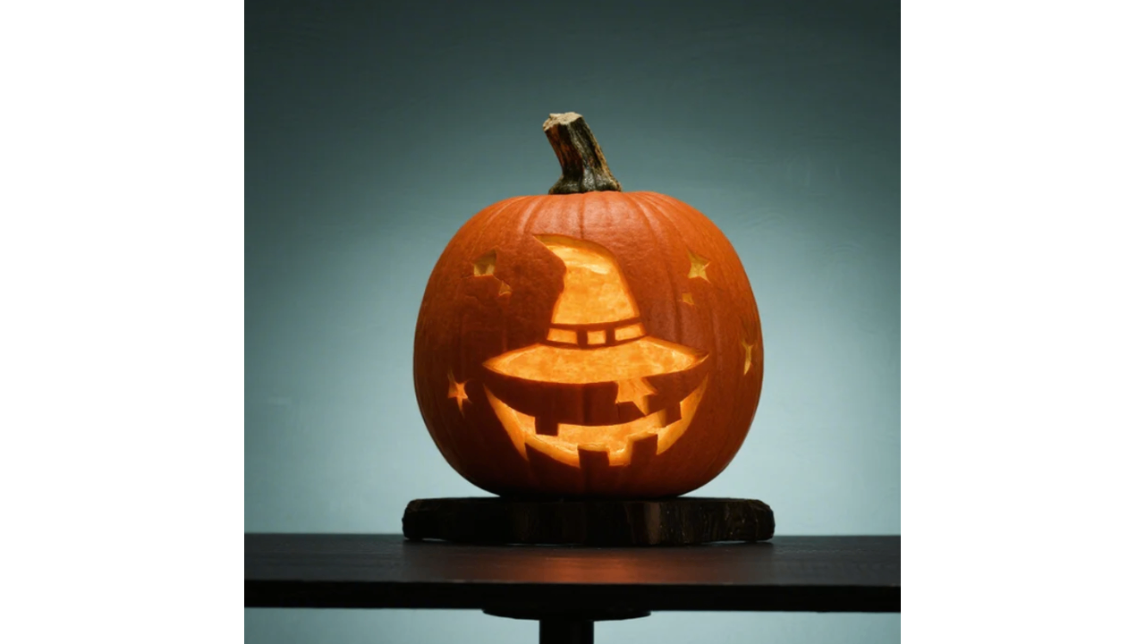 Witch's hat design on pumpkin