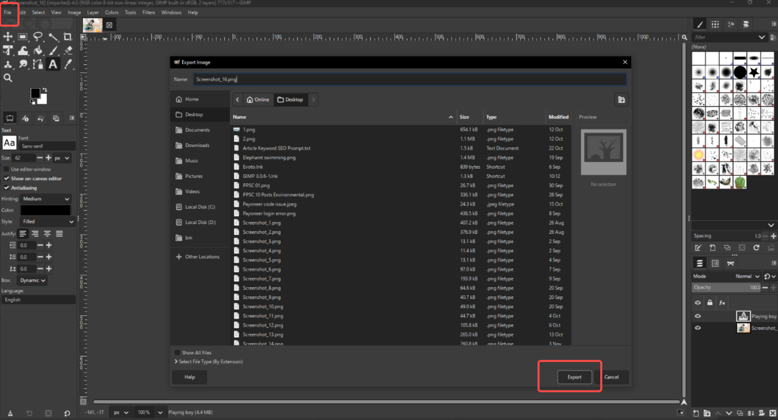 Exporting your edited image