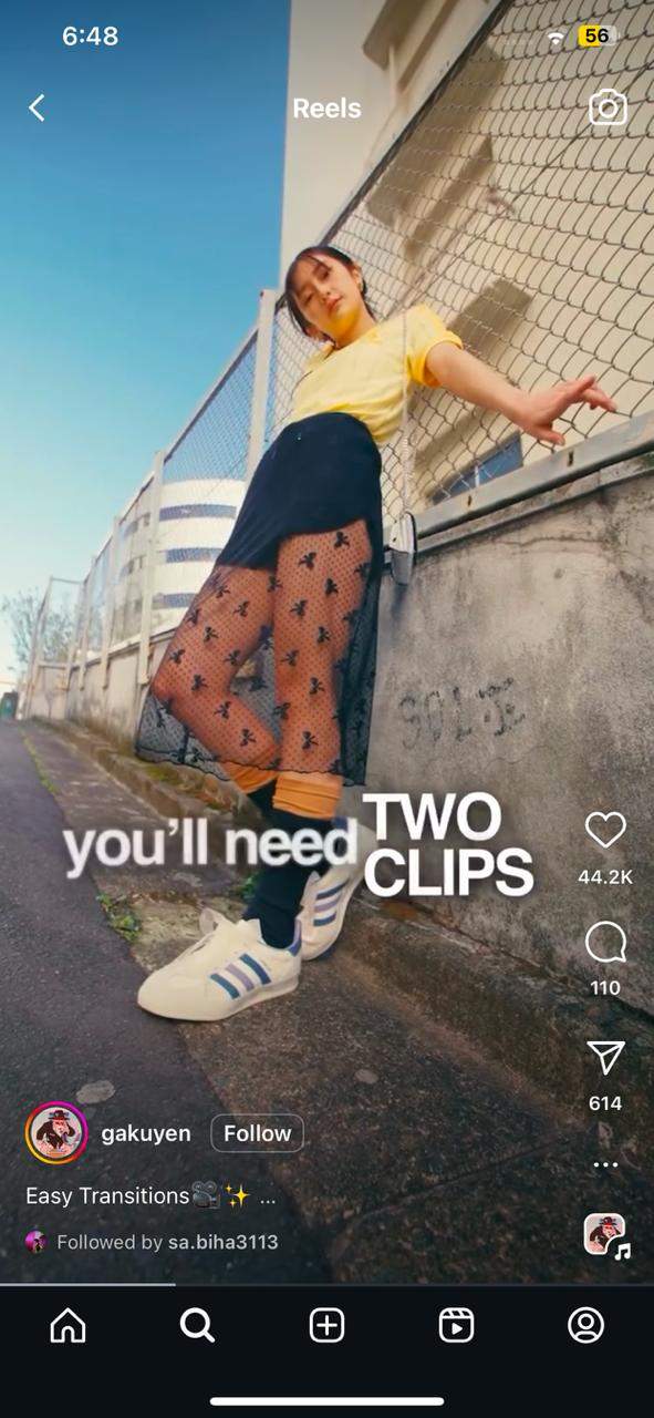 A video showing a girl changing locations with transitions