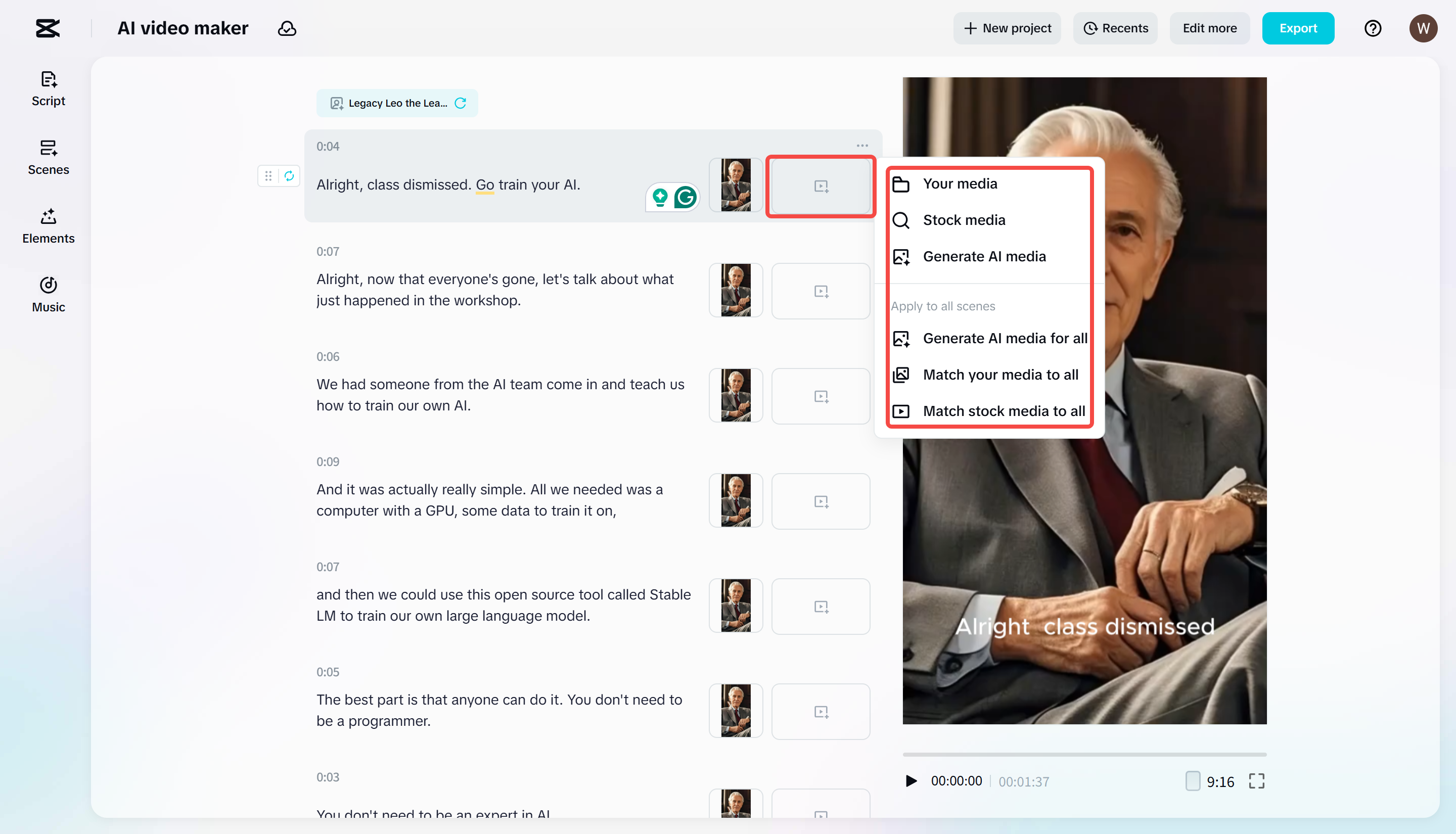 Adding a voiceover to a video with CapCut Web