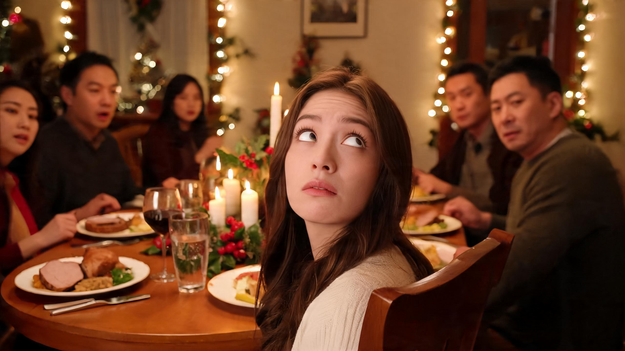 Prompt for a family dinner eye roll meme