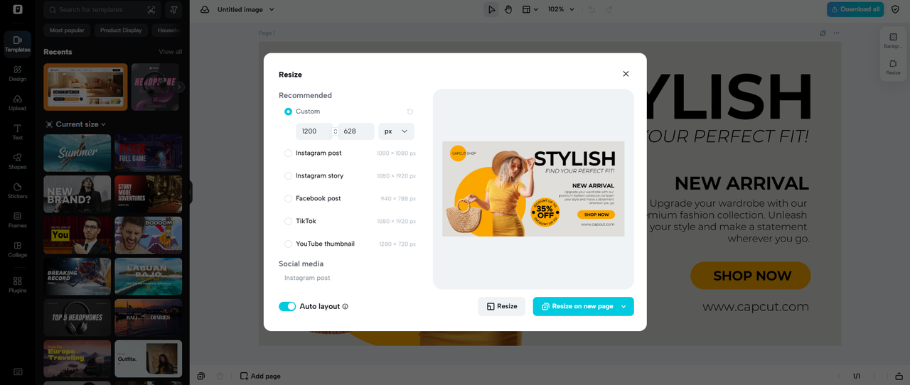 Auto video and image resize