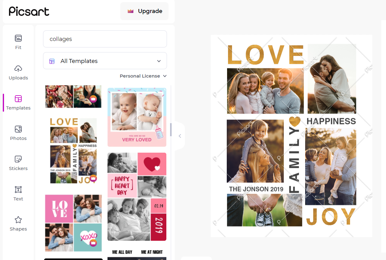 Interface of Picsart - the most liked free online photo editor with collages